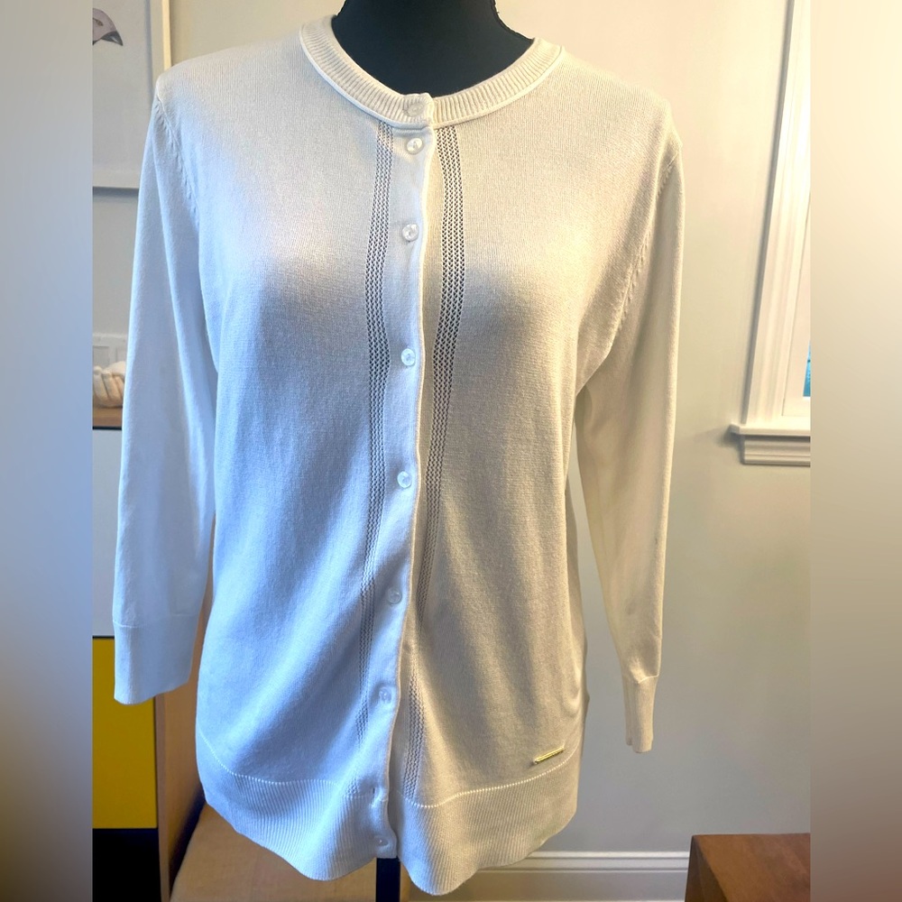 Ellen Tracy white button down cardigan, S